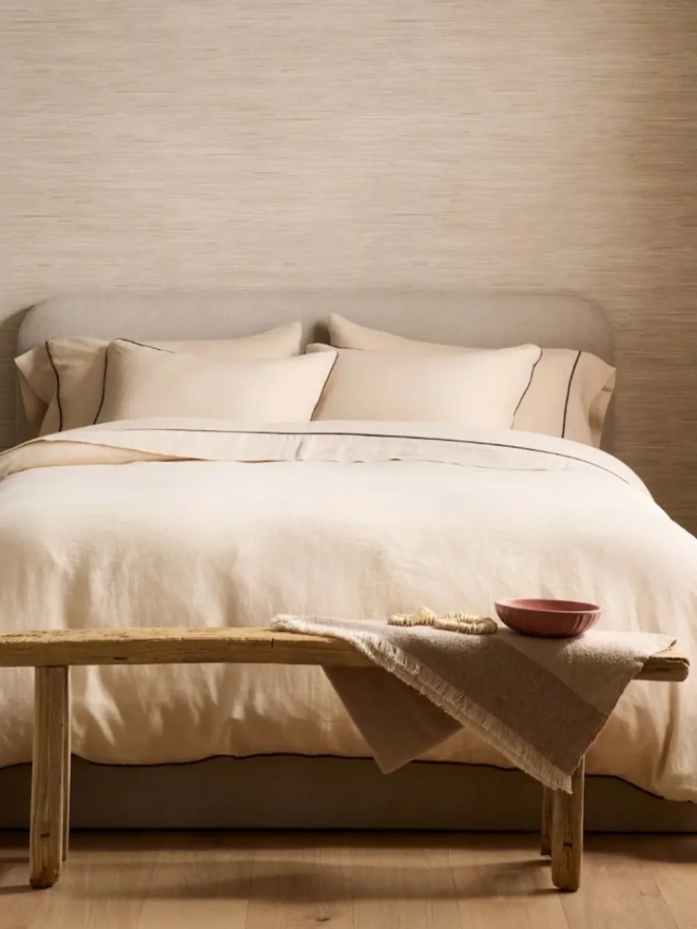 European Linen Piped Duvet Cover Oat/Espresso King Quince